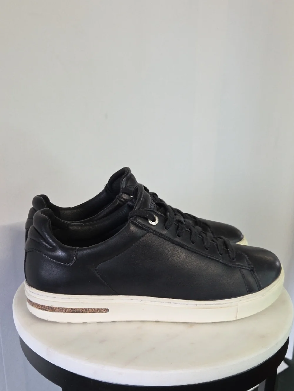 Birkenstock Womens Black Leather Sneakers with White Sole Size 40